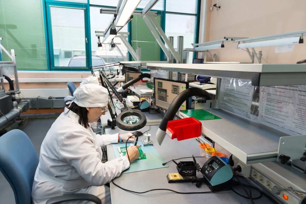 production of electronic components at high tech factory